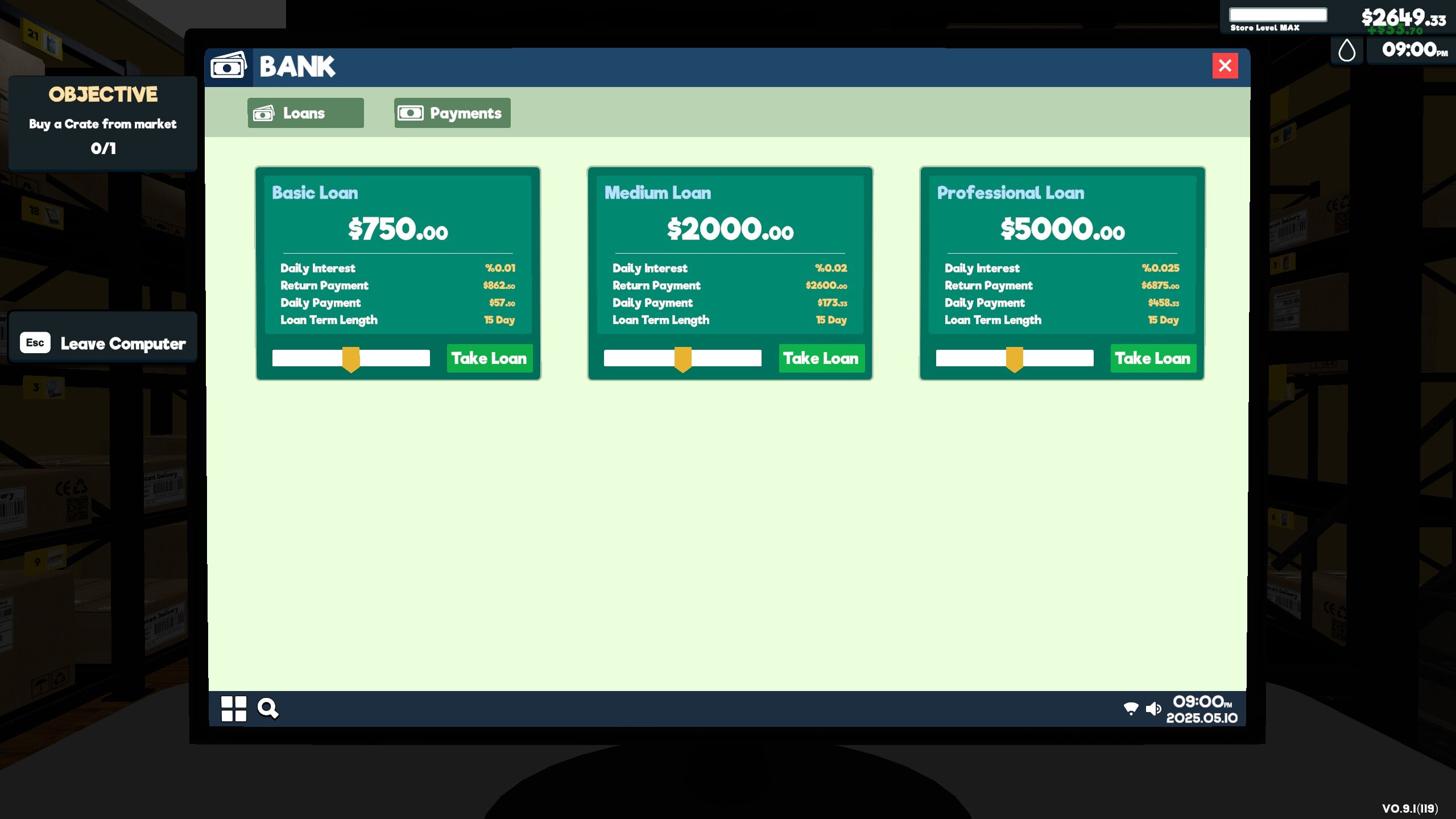 Available bank loans on the store computer
