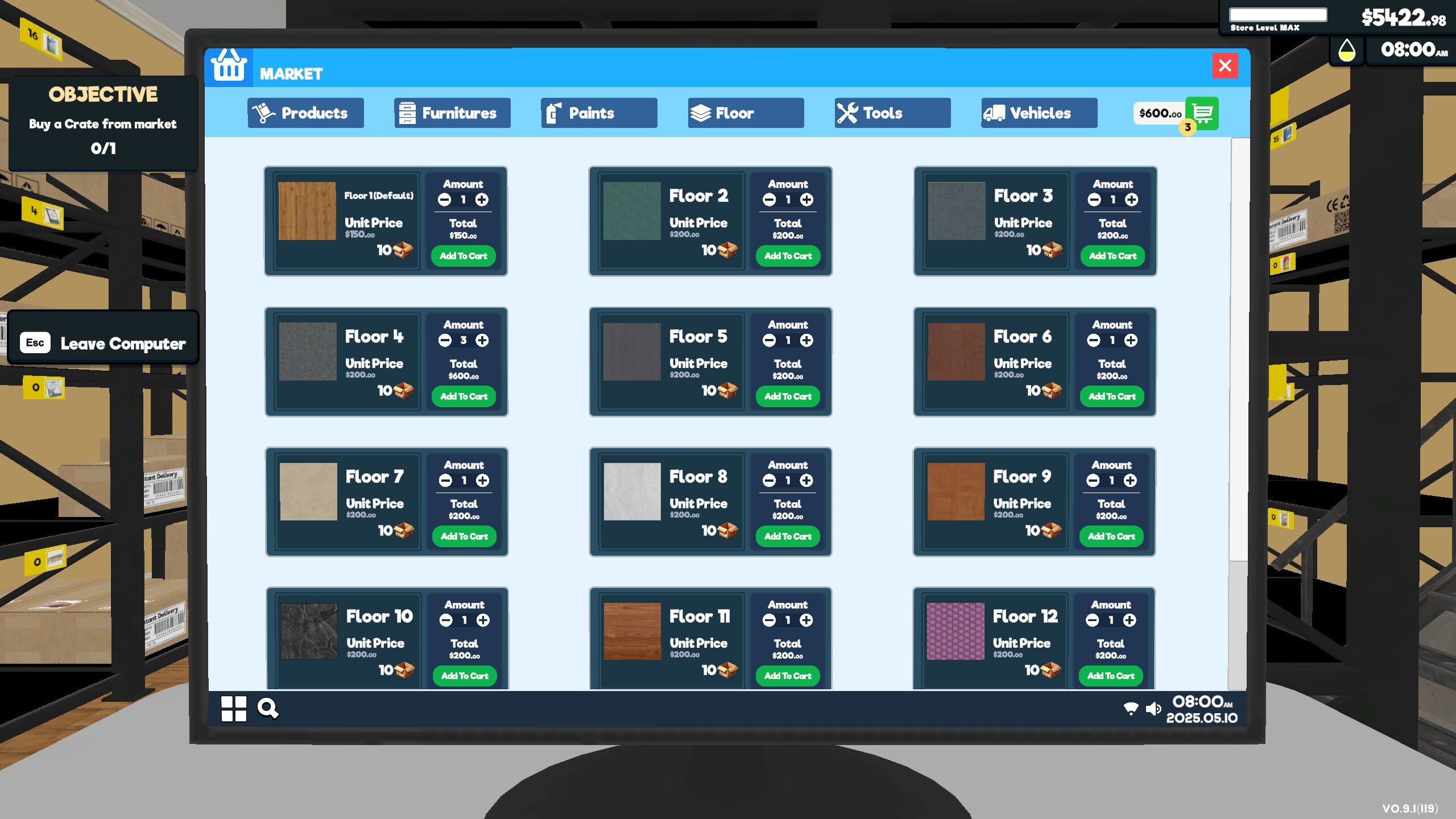 Market screen to buy various types of flooring