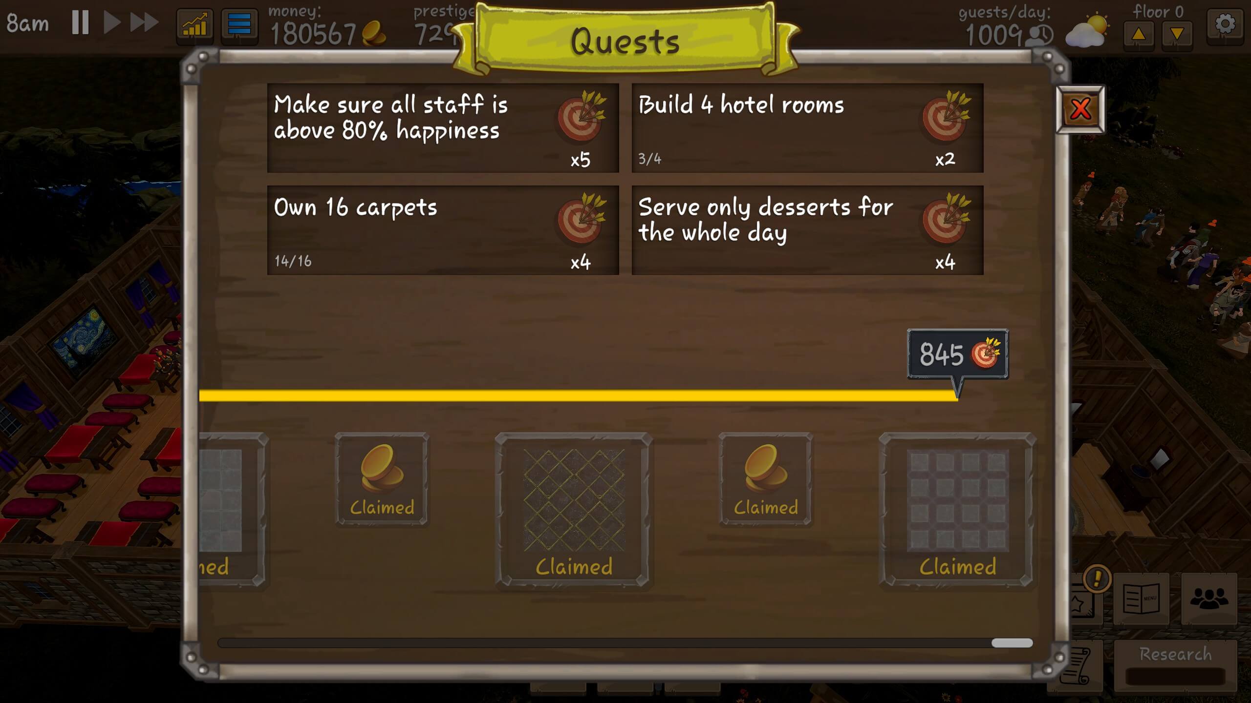 The end quests screen, with all items unlocked.