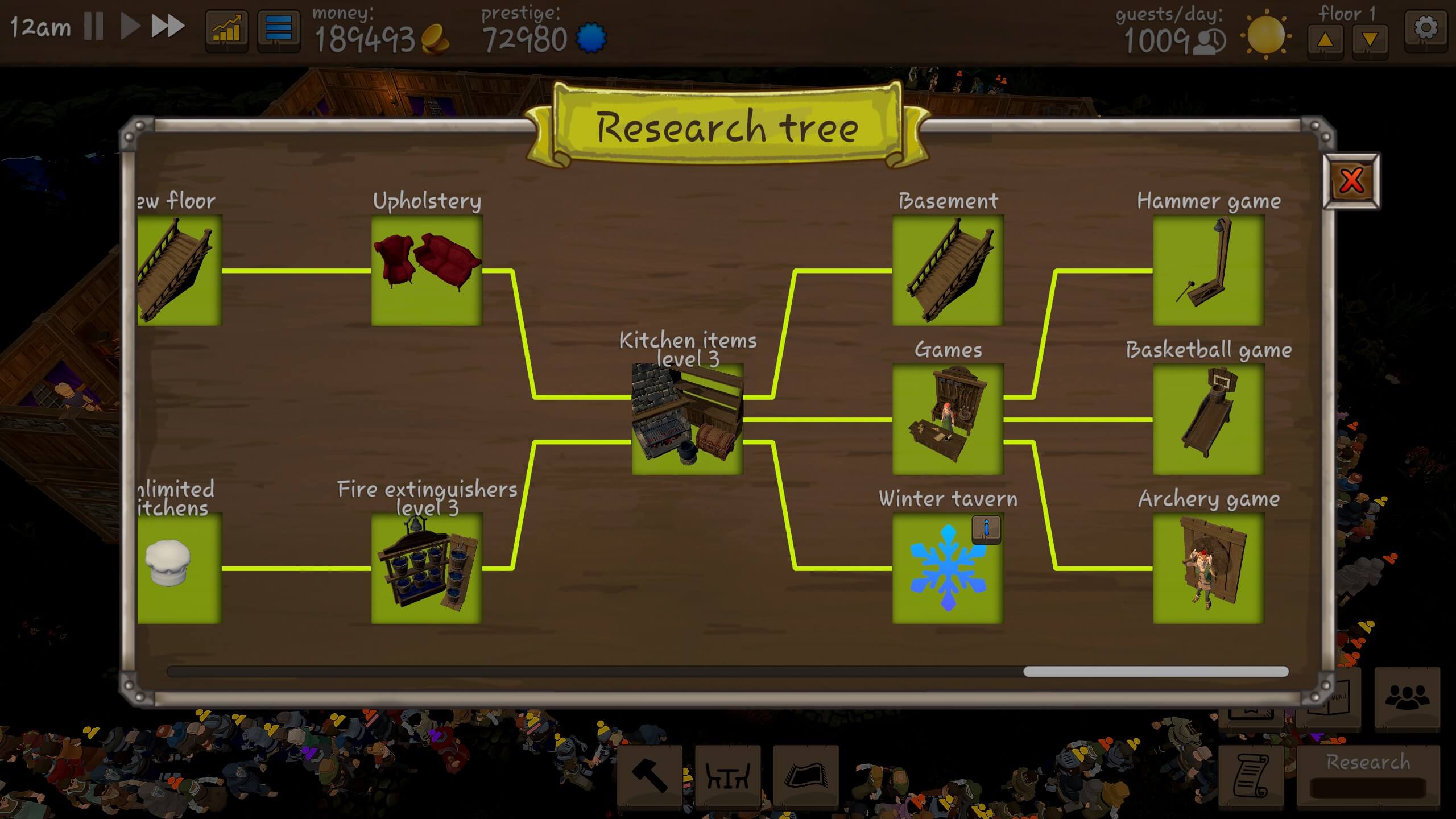 A fully completed research tree showing the end items unlocked.